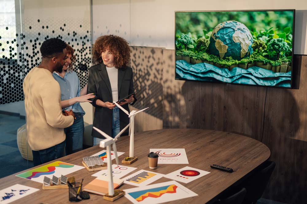 A group of people discussing environmental data